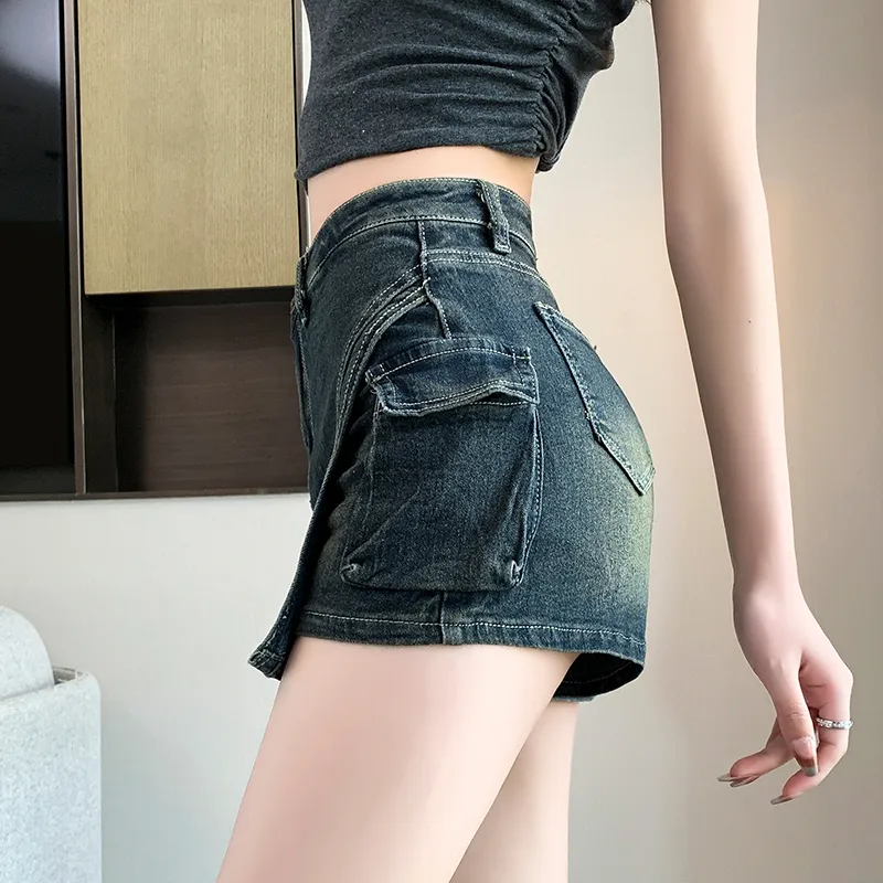 PAVEA Denim Short Skirts Women's Blue-4