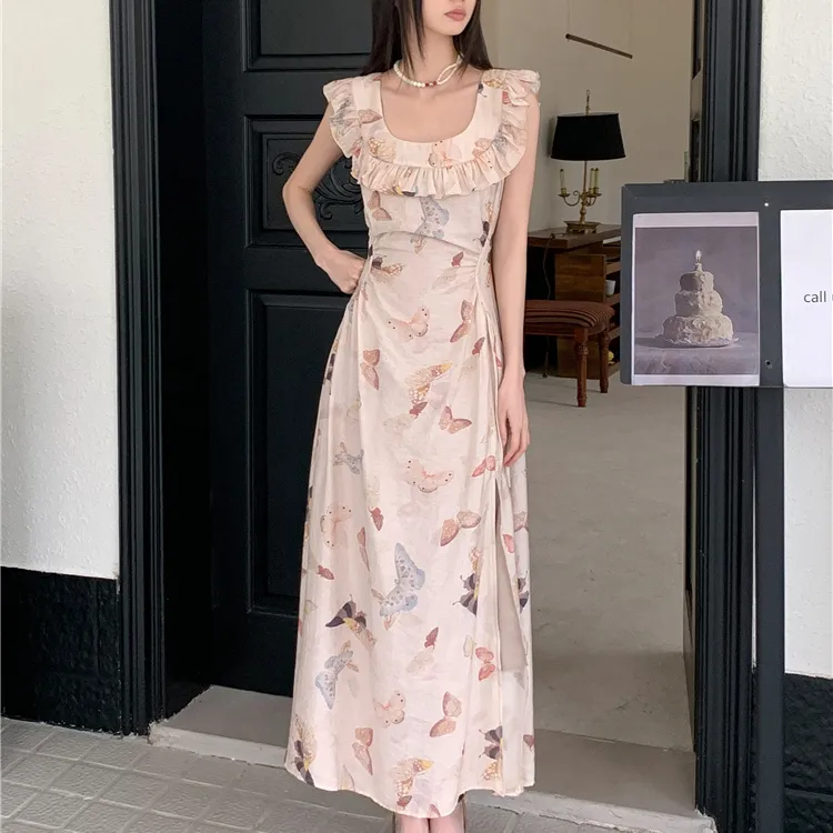 PAVEA Sleeveless Dress Women's Apricot+Hair Tie Comes With-2