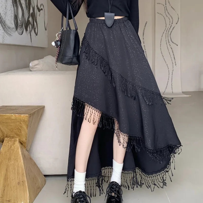 PAVEA Casual Long Skirts Women's Black-5