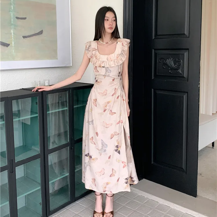 PAVEA Sleeveless Dress Women's Apricot+Hair Tie Comes With-5