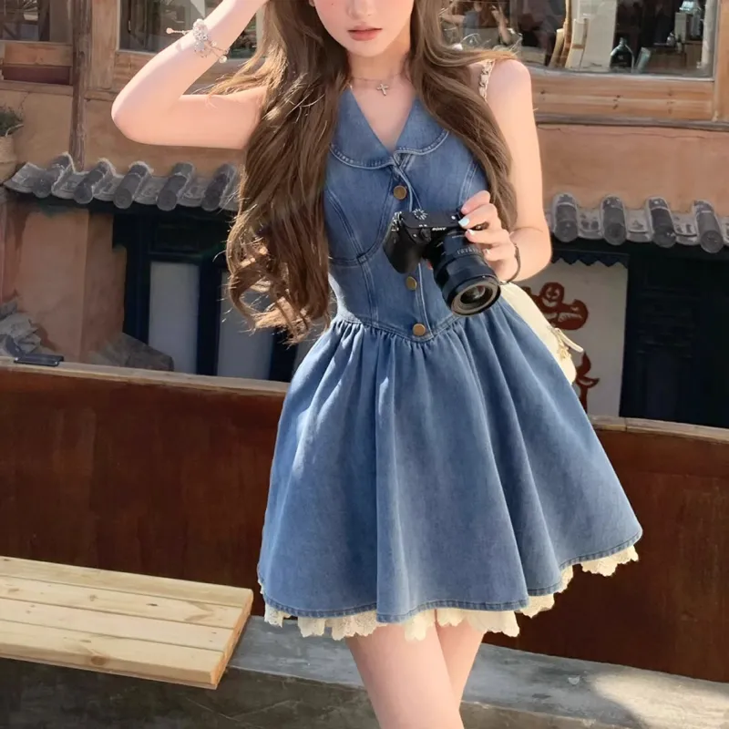PAVEA Sleeveless Dress Women's Blue+Hair Tie Comes With-4