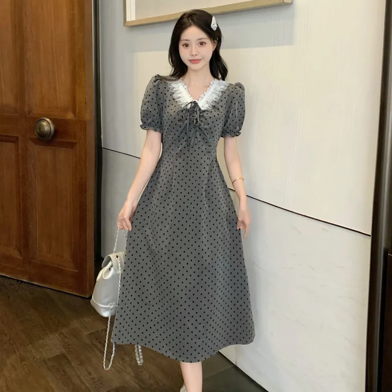 PAVEA Short Sleeved Dress Women's Gray+Hair Tie Included-3