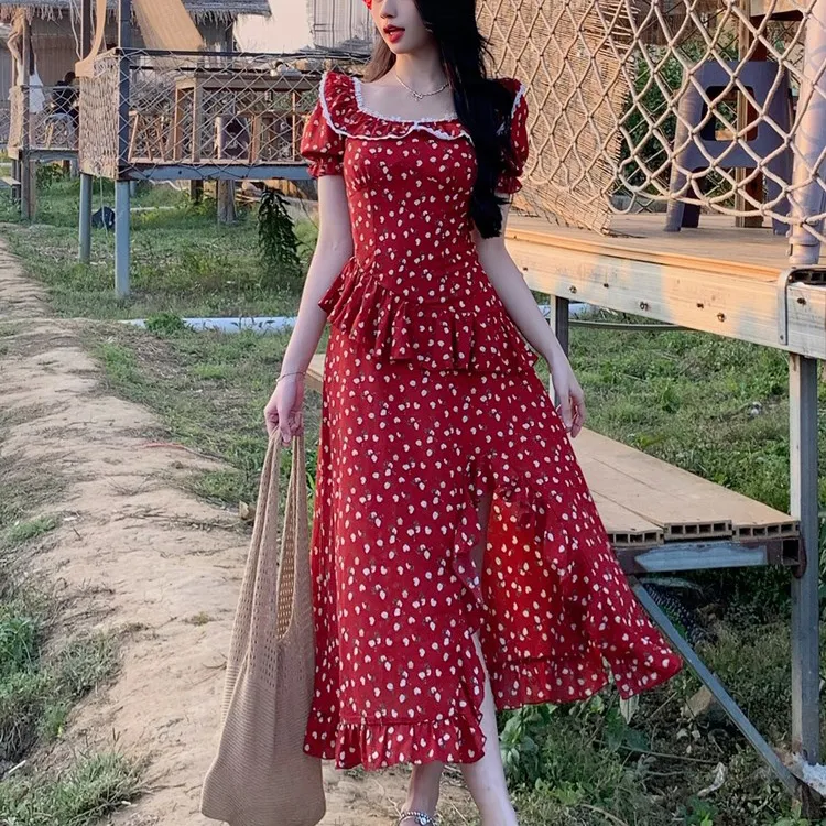 PAVEA Short Sleeved Dress Women's Red+Hair Tie Comes With-4