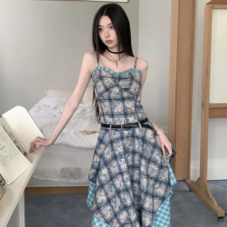 PAVEA Slip Dresses Women's Blue+Belt+Hair Tie Comes With-3