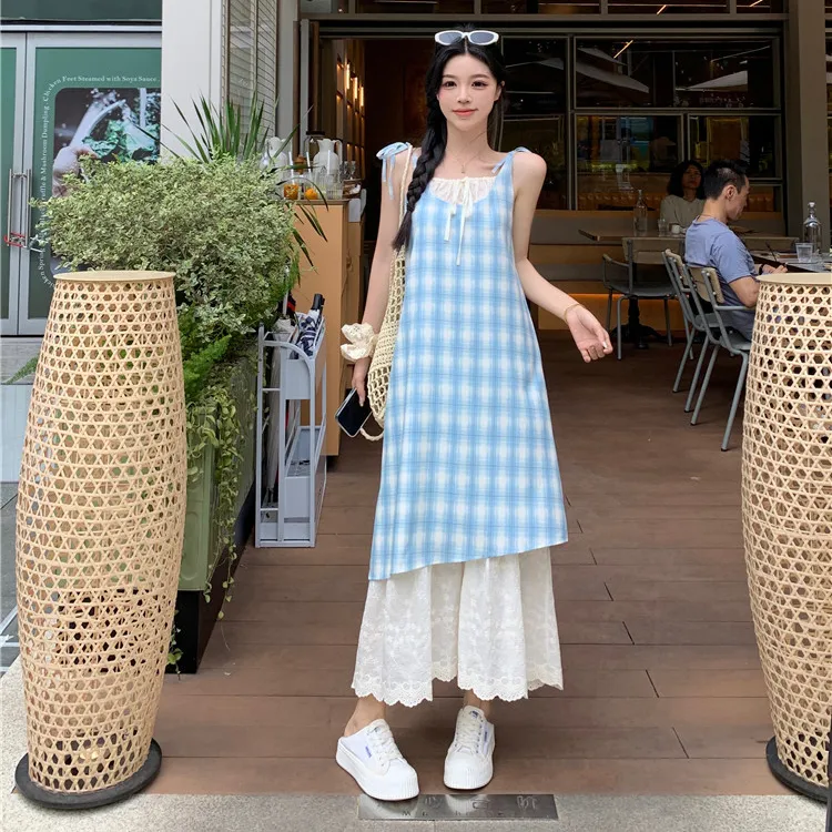 PAVEA Slip Dresses Women's Blue+Hair Tie Comes With-6