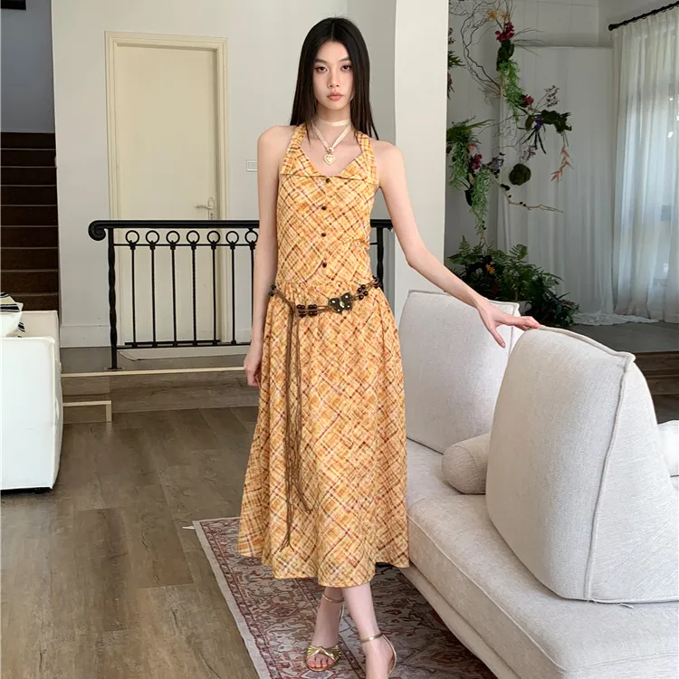 PAVEA Sleeveless Dress Women's Image Color+Belt+Hair Tie Comes With-5