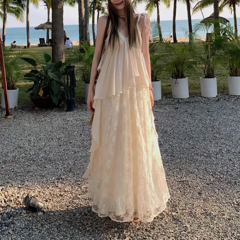PAVEA Slip Dress Women's Apricot+Hair Tie Comes With-5