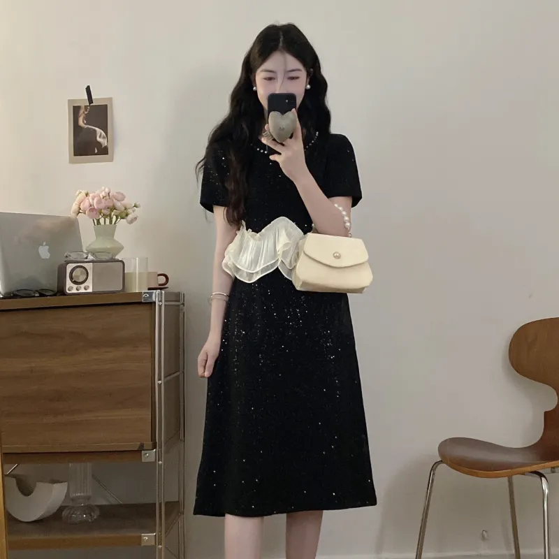 PAVEA Short Sleeved Dress Women's Black+Hair Tie Comes With-3