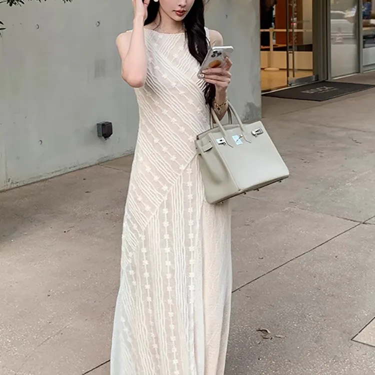 PAVEA Sleeveless Dress Women's Beige+Hair Tie Comes With-2