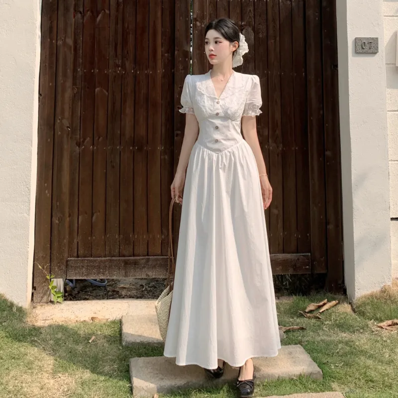 PAVEA Short Sleeved Dress Women's White-4