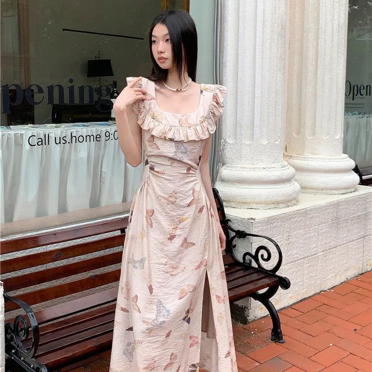 PAVEA Sleeveless Dress Women's Apricot+Hair Tie Comes With-1