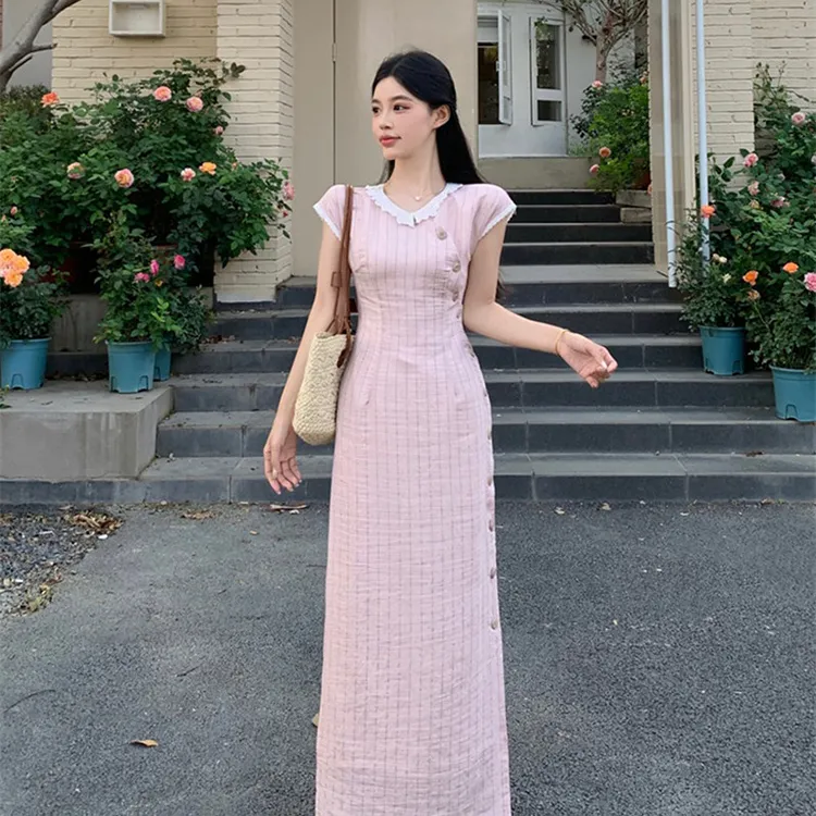 PAVEA Short Sleeved Dress Women's Pink+Hair Tie Comes With-6