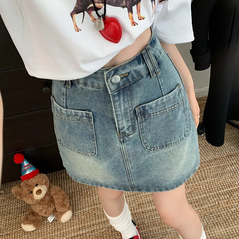 PAVEA Denim Short Skirts Women's Blue-3
