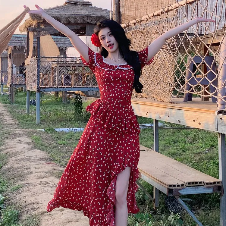 PAVEA Short Sleeved Dress Women's Red+Hair Tie Comes With-3