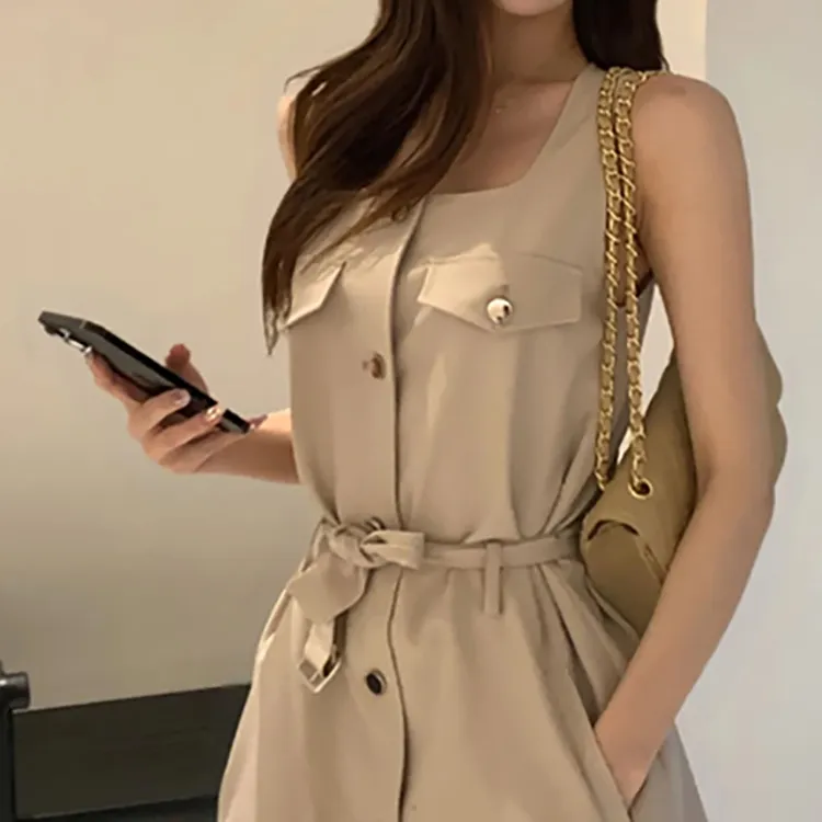 PAVEA Sleeveless Dress Women's Khaki-2