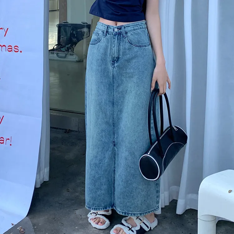 PAVEA Denim Long Skirts Women's Blue+Hair Tie Comes With-2
