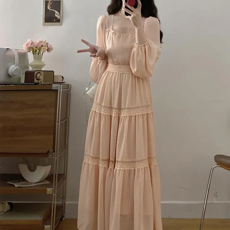 PAVEA Long Sleeved Dress Women's Nude Pink+Hair Tie Comes With-6
