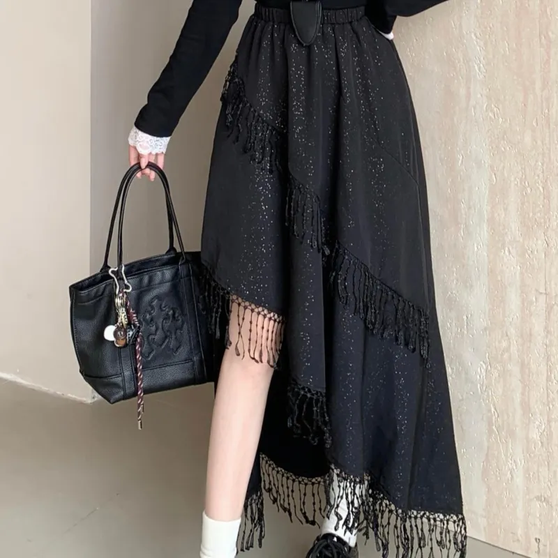 PAVEA Casual Long Skirts Women's Black-6