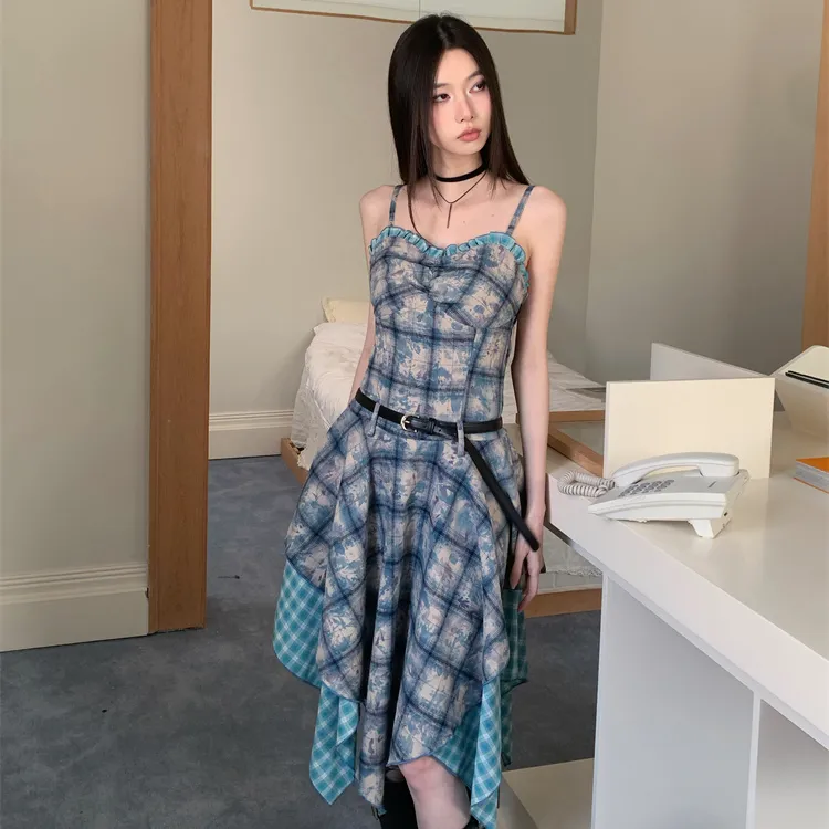 PAVEA Slip Dresses Women's Blue+Belt+Hair Tie Comes With-5
