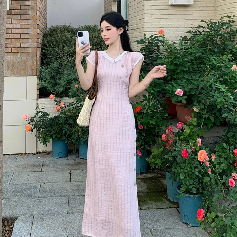PAVEA Short Sleeved Dress Women's Pink+Hair Tie Comes With-4