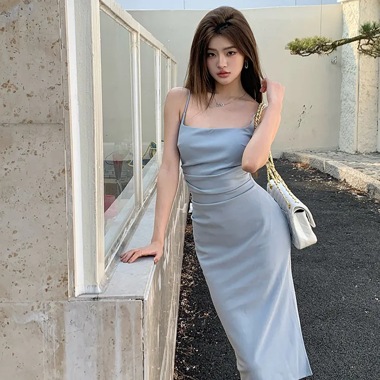 PAVEA Slip Dresses Women's Blue+Hair Tie Comes With-5