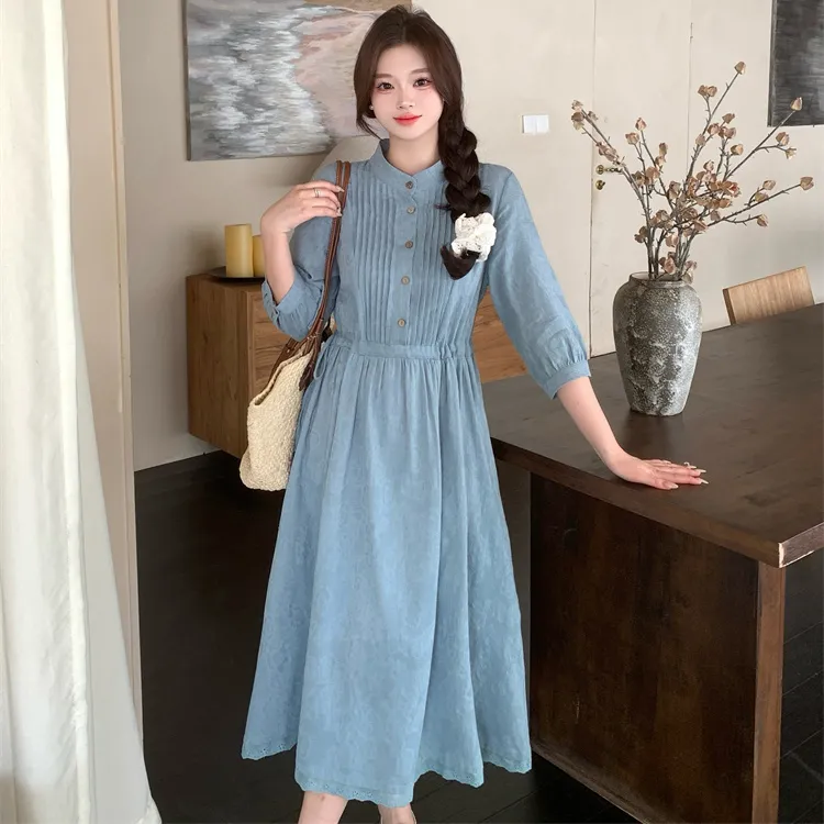 PAVEA Short Sleeved Dresses Women's Haze Blue+Hair Tie Comes With-1