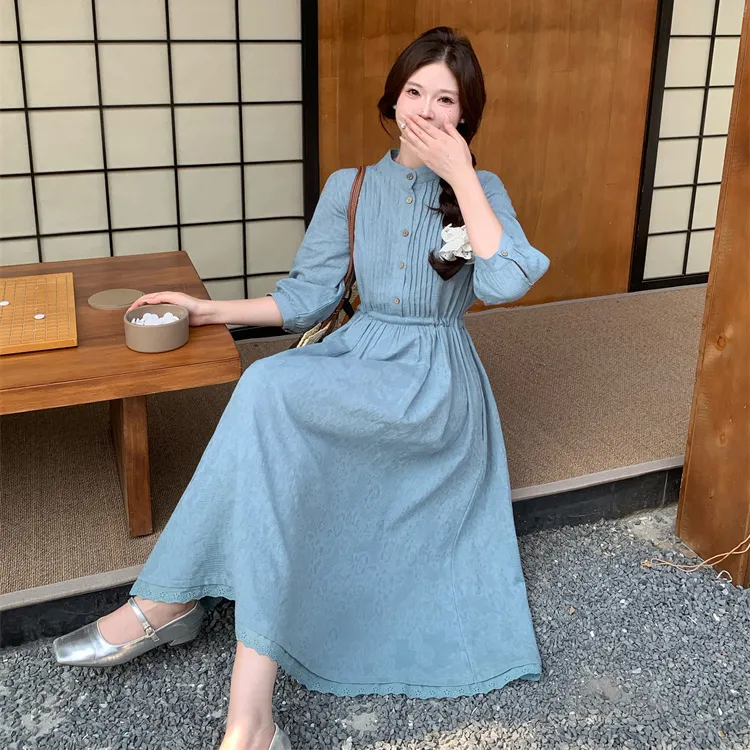 PAVEA Short Sleeved Dresses Women's Haze Blue+Hair Tie Comes With-2