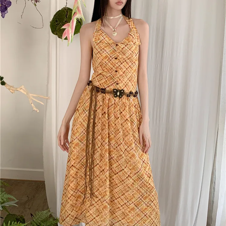 PAVEA Sleeveless Dress Women's Image Color+Belt+Hair Tie Comes With-2