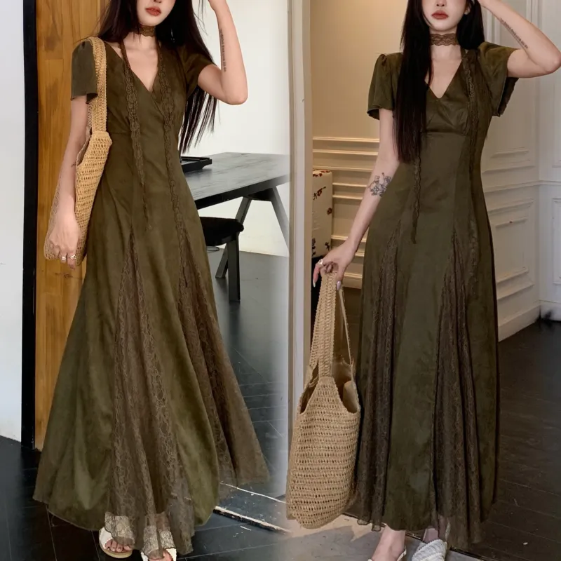PAVEA Short Sleeved Dress Women's Green-1