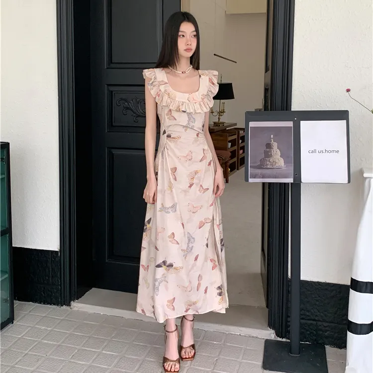 PAVEA Sleeveless Dress Women's Apricot+Hair Tie Comes With-3