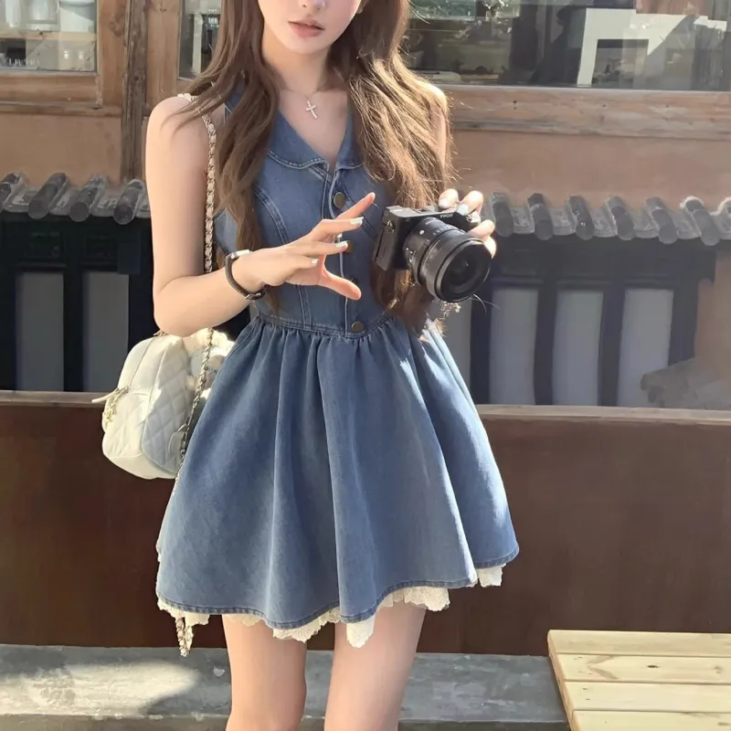 PAVEA Sleeveless Dress Women's Blue+Hair Tie Comes With-6