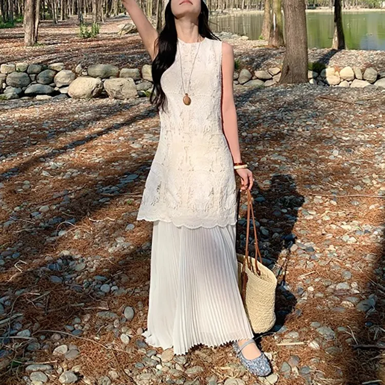 PAVEA Sleeveless Dresses Women's White+Hair Tie Comes With-2