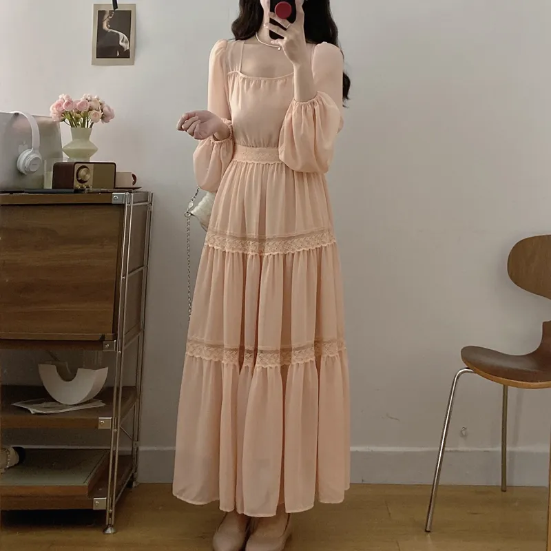 PAVEA Long Sleeved Dress Women's Nude Pink+Hair Tie Comes With-3