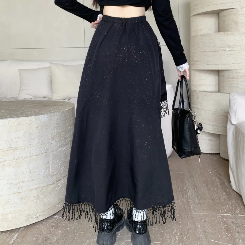 PAVEA Casual Long Skirts Women's Black-3