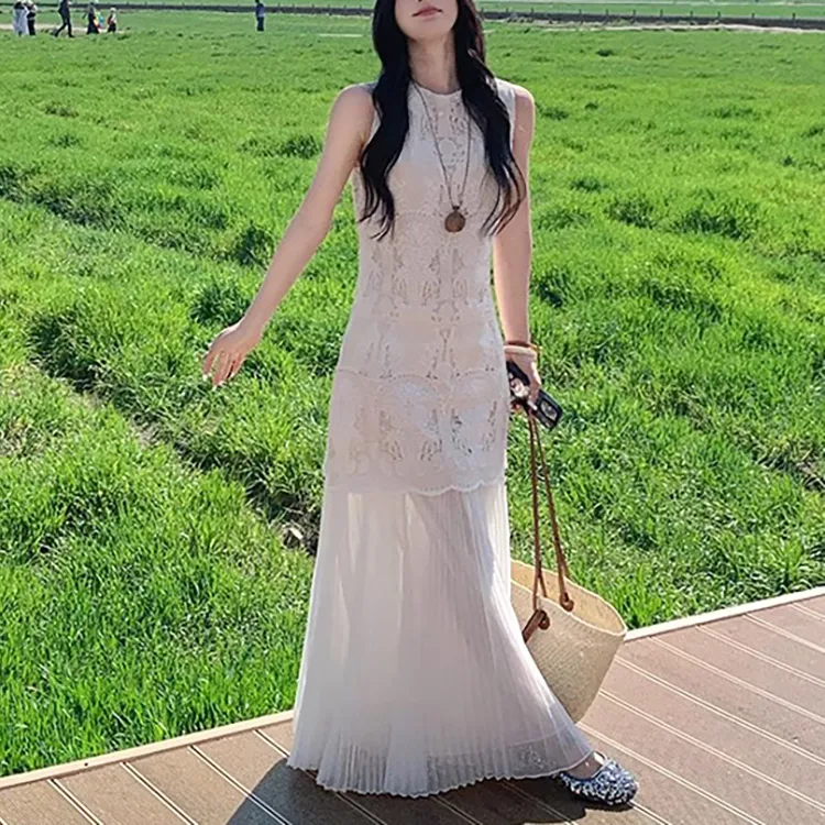 PAVEA Sleeveless Dresses Women's White+Hair Tie Comes With-5