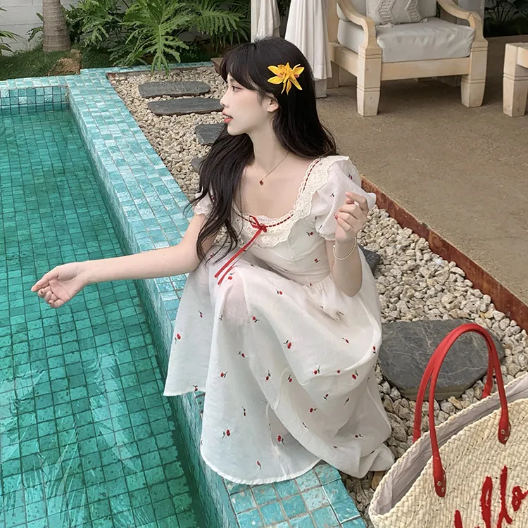 PAVEA Short Sleeved Dress Women's White+Hair Tie Comes With-3