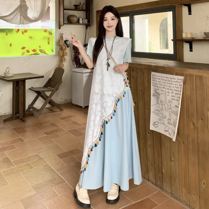 PAVEA Two Piece Skirt Sets Women's Three Piece Set+Hair Tie Comes With-2
