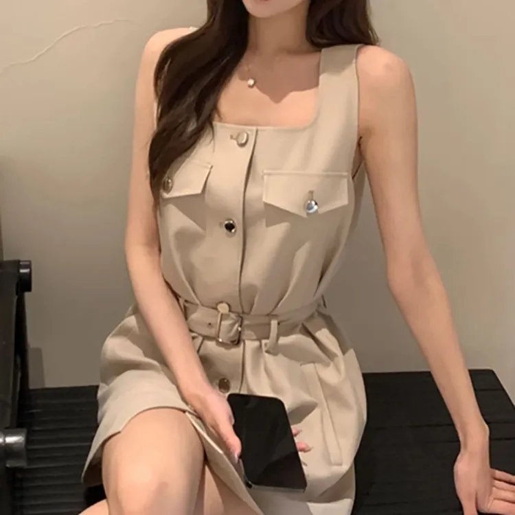 PAVEA Sleeveless Dress Women's Khaki-6