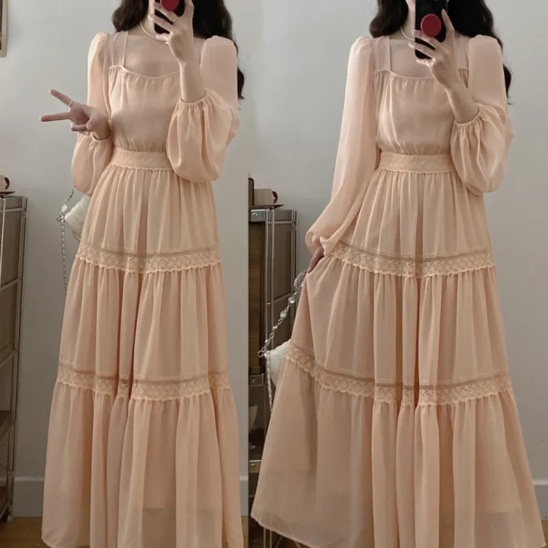 PAVEA Long Sleeved Dress Women's Nude Pink+Hair Tie Comes With-2