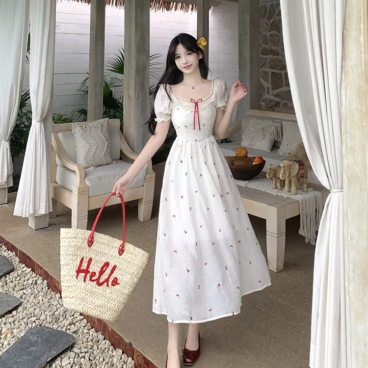 PAVEA Short Sleeved Dress Women's White+Hair Tie Comes With-2