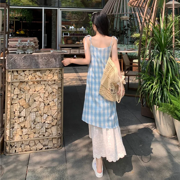 PAVEA Slip Dresses Women's Blue+Hair Tie Comes With-3