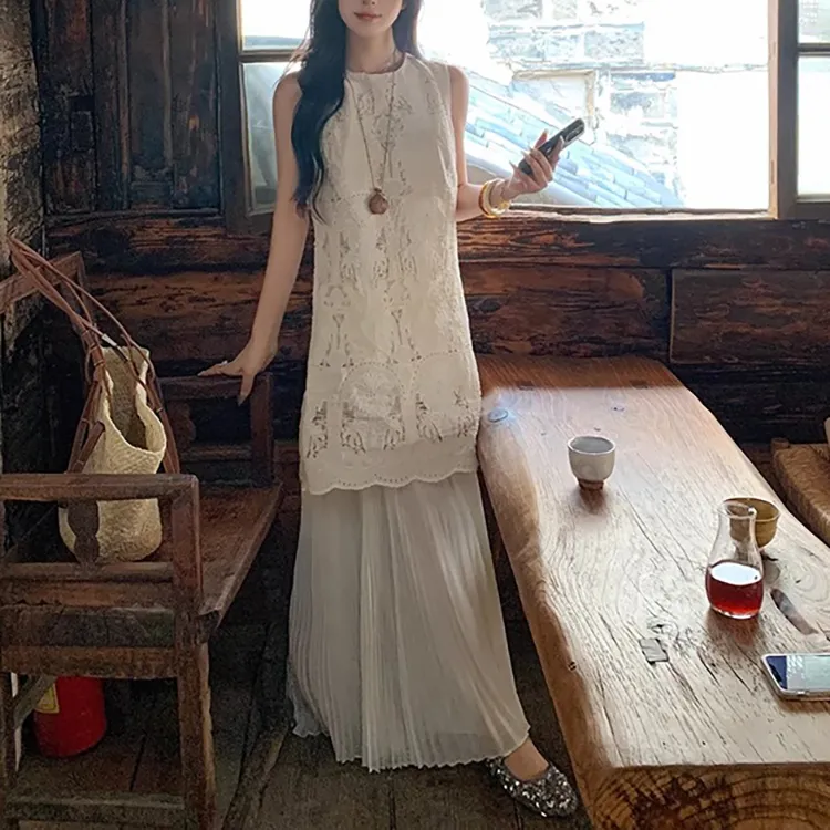 PAVEA Sleeveless Dresses Women's White+Hair Tie Comes With-4