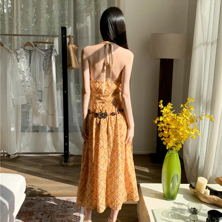 PAVEA Sleeveless Dress Women's Image Color+Belt+Hair Tie Comes With-3