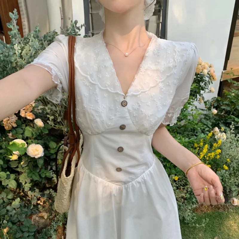 PAVEA Short Sleeved Dress Women's White-6