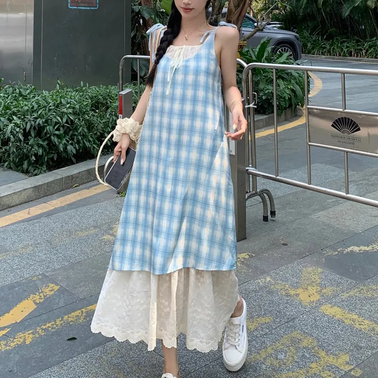 PAVEA Slip Dresses Women's Blue+Hair Tie Comes With-5