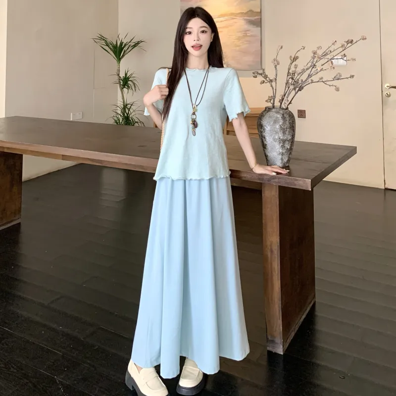 PAVEA Two Piece Skirt Sets Women's Three Piece Set+Hair Tie Comes With-3