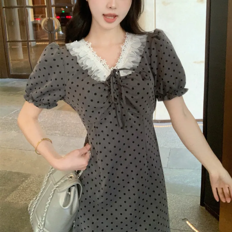 PAVEA Short Sleeved Dress Women's Gray+Hair Tie Included-5