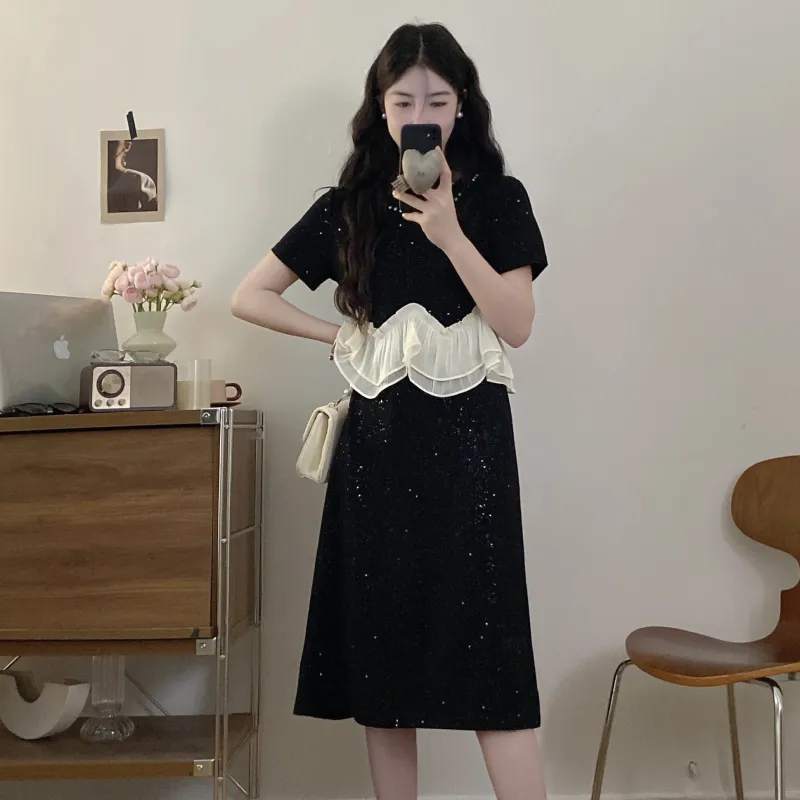 PAVEA Short Sleeved Dress Women's Black+Hair Tie Comes With-5