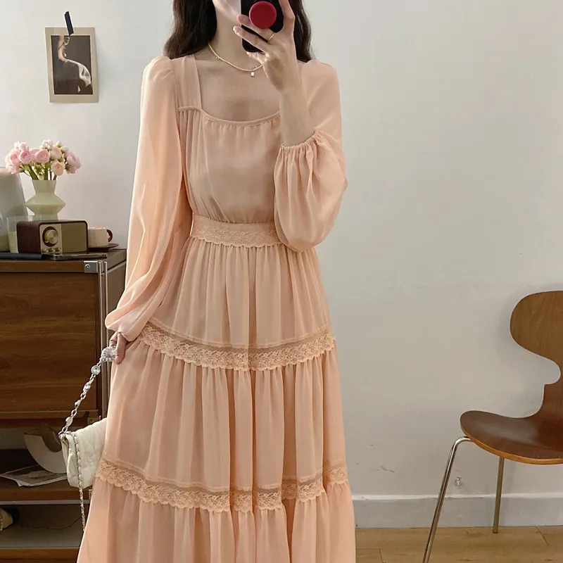 PAVEA Long Sleeved Dress Women's Nude Pink+Hair Tie Comes With-5
