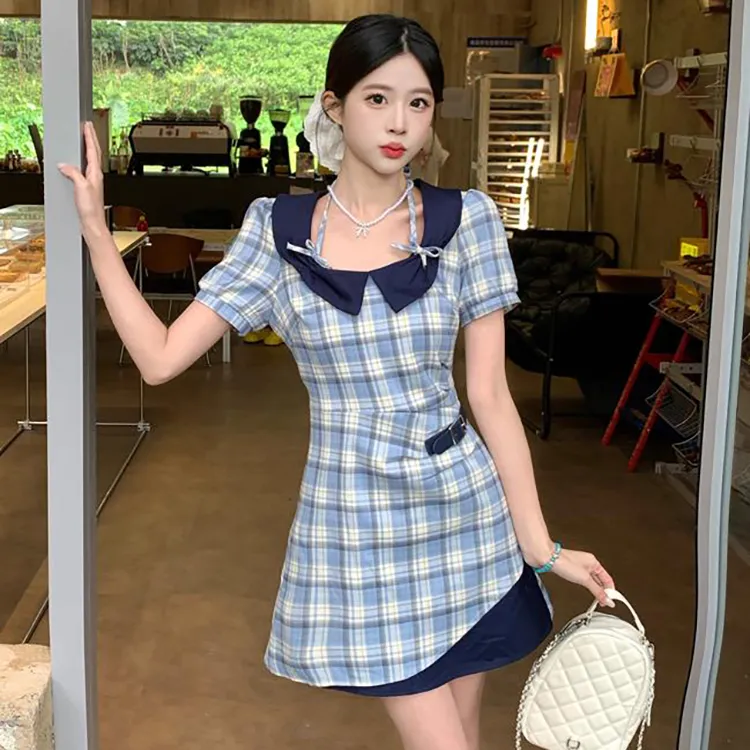 PAVEA Short Sleeved Dress Women's Blue+Hair Tie Comes With-6